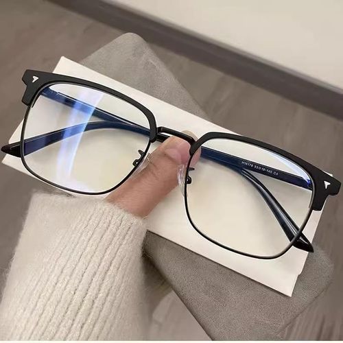 New Smart Color-Changing Eyebrow Frame Men's Business Trendy Semi-Rimless Women's Blue Light-Blocking Glasses Plain Glasses