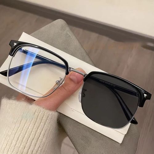 New Smart Color-Changing Eyebrow Frame Men's Business Trendy Semi-Rimless Women's Blue Light-Blocking Glasses Plain Glasses
