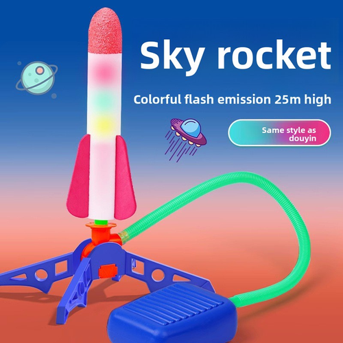 Interactive flying light-up rocket launcher foot toy for outdoor use in parks