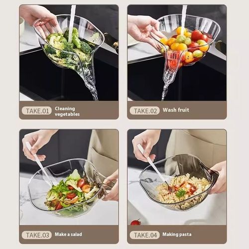 Multifunctional rice-washing and vegetable-washing basin water-draining basket, household kitchen and living room fruit and vegetable storage tray, water-draining basket