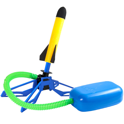 Interactive flying light-up rocket launcher foot toy for outdoor use in parks