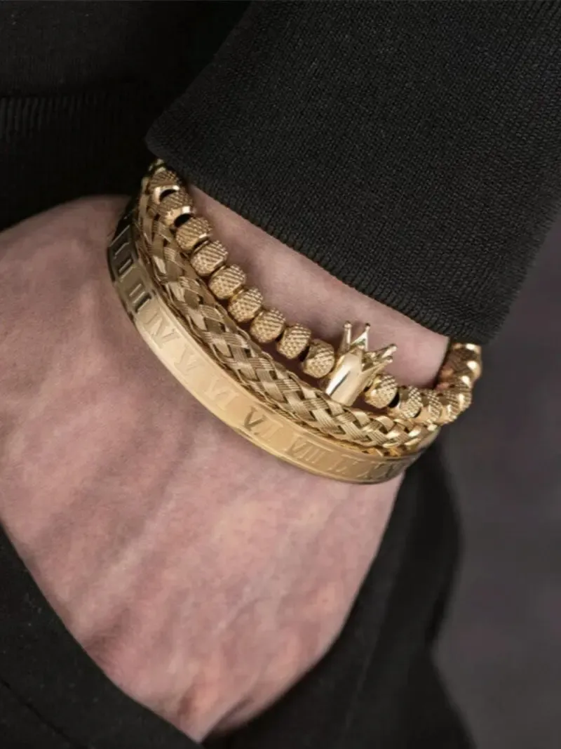 Men's Elegant Braided Bracelet, Fashionable Crown & Roman Numerals Decor Bracelet for Guys, Party, Daily Decor, Cool Trendy All-match & Exquisite Jewelry for Birthday Gift, Jewellery, Styling