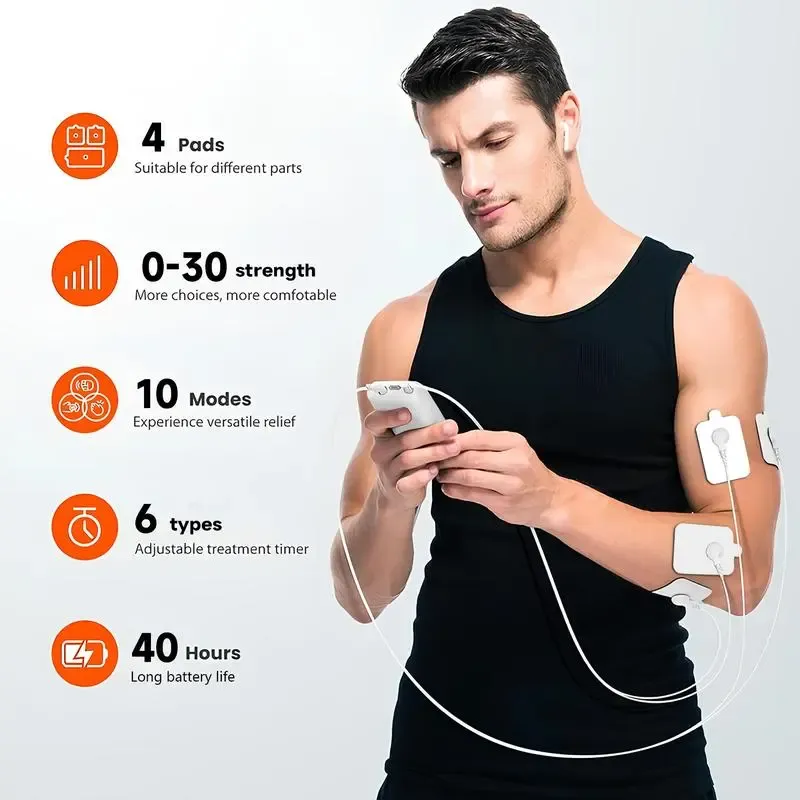 Compact Rechargeable Muscle Massage Unit - 10 Modes, Dual Channel, 30 Intensity Levels, 10 Pads, Neck Use, Muscle Recovery, Smart Wearable Accessory, Cool Tech Gadgets for Him, Man Cave Tool, Men's Personal Gadgets,sohochic