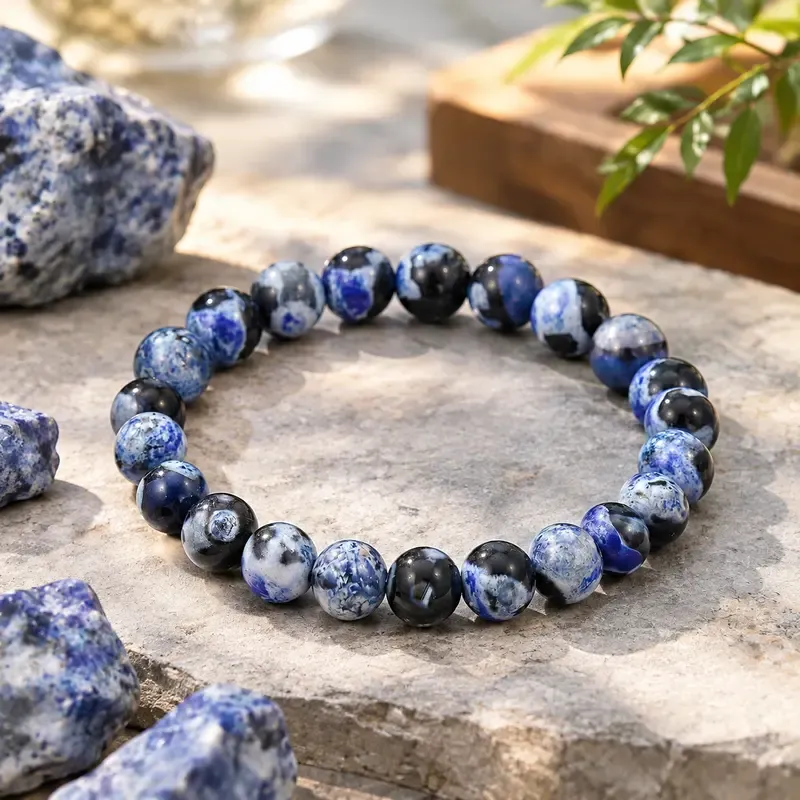 Blue Fire Agate Energy Bracelet - 8mm 18cm Handmade Unisex Non-Natural Crystal Stretch Bangle, Healing Stone for Clarity, Focus, Protection, Enhancing Memory, Spiritual Meditation, Student Gift Jewelry