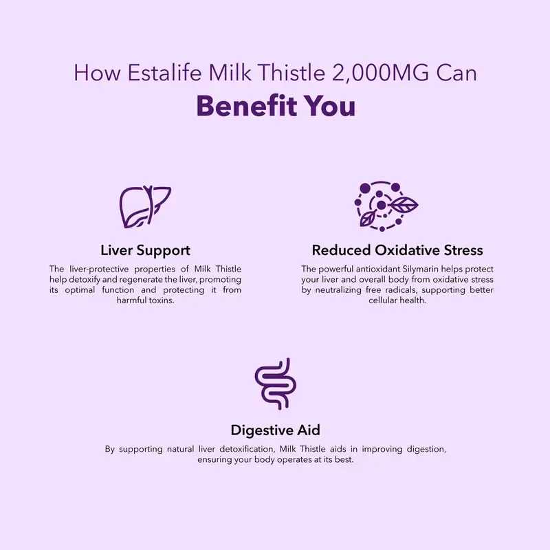 Estalife Milk Thistle 2000MG | Liver Detox | Silymarin | Digestion Kidney Supplement | 60 Caps Edible Fitness Dietary Healthcare