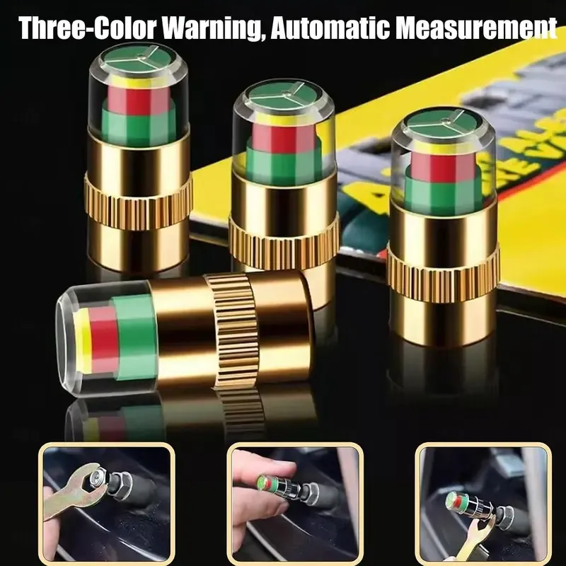 JOYTUTUS 4-Pack Vibrant Red & Green Indicator Tire Pressure Monitoring Valves, Simple Install Automotive Tire Safety Parts for Medium-Sized Vehicles, Father's Day Gift Accessory,toolupgrade