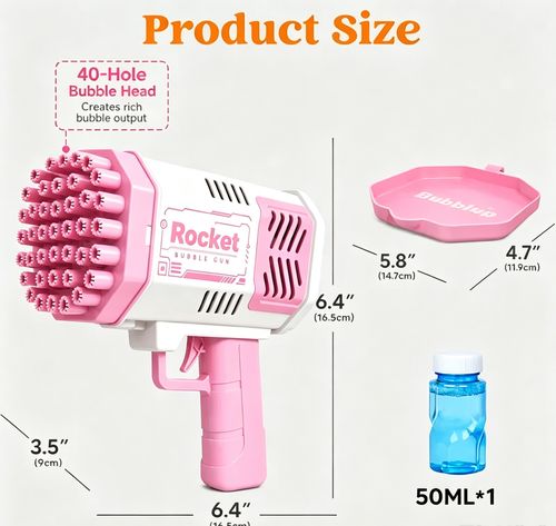 Unisex Handheld Automatic 40-Hole Bubble Machine Wand - Outdoor Toy with Mini Fan Mode, Kids 4+ Gifts for Birthdays, Easter Baskets, Children's Day Summer Beach Gatherings
