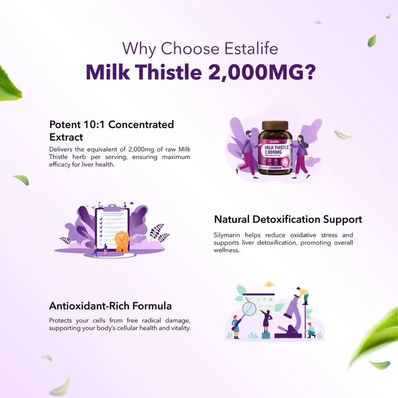Estalife Milk Thistle 2000MG | Liver Detox | Silymarin | Digestion Kidney Supplement | 60 Caps Edible Fitness Dietary Healthcare