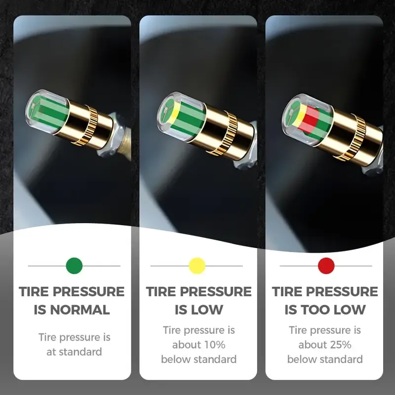 JOYTUTUS 4-Pack Vibrant Red & Green Indicator Tire Pressure Monitoring Valves, Simple Install Automotive Tire Safety Parts for Medium-Sized Vehicles, Father's Day Gift Accessory,toolupgrade