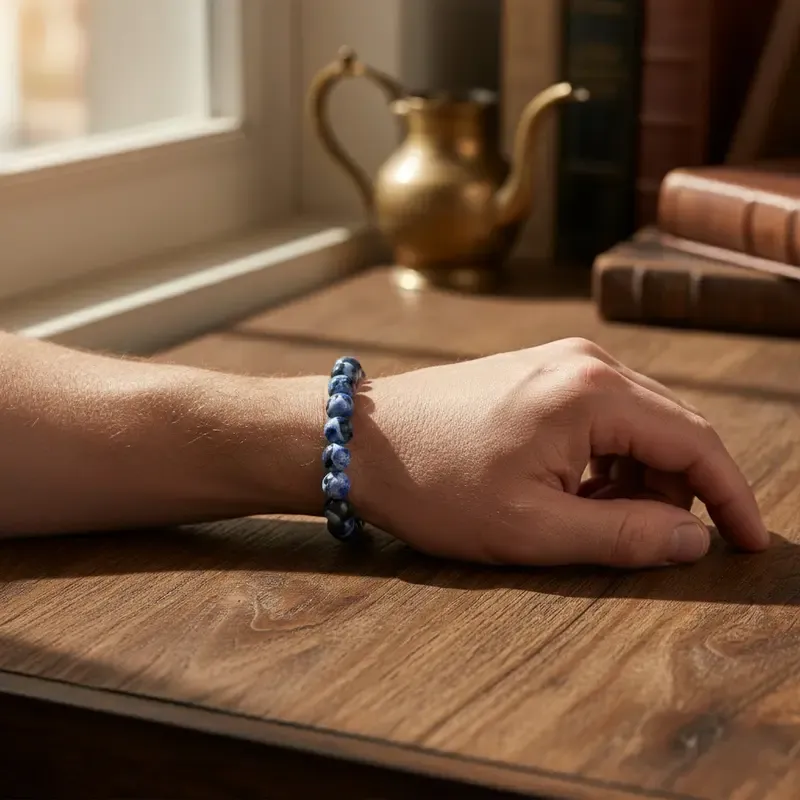 Blue Fire Agate Energy Bracelet - 8mm 18cm Handmade Unisex Non-Natural Crystal Stretch Bangle, Healing Stone for Clarity, Focus, Protection, Enhancing Memory, Spiritual Meditation, Student Gift Jewelry