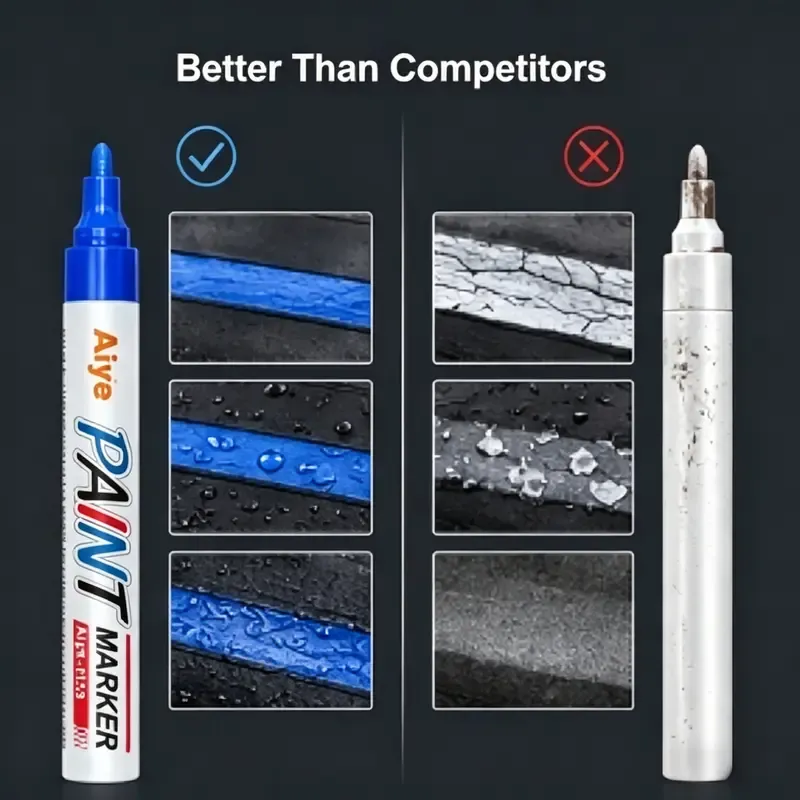 Automotive Tire Paint Markers - 12 Color Oil-Based Permanent Markers, Medium Tip, Quick-Dry, Waterproof for Metal, Wood, Rubber (Car Washing & Maintenance Paint Repair Tools)