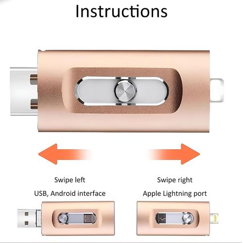 4-in-1 Flash Drive MFi Certified 512GB Portable USB OTG Memory Stick for iPhone iOS(Need app) Android PC with Type-C Adapter High-Speed Data Transfer