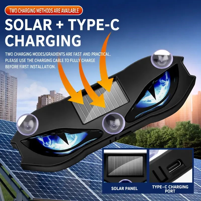 Solar Devil Eyes LED Lights for Car Windshield - Wireless, No-Drill, Animated, Waterproof Automotive Decorative Accessories, Universal Car Accessories, Demon Eye LED Headlights Lighting Assemblies & Components for Trucks SUVs Rear Window