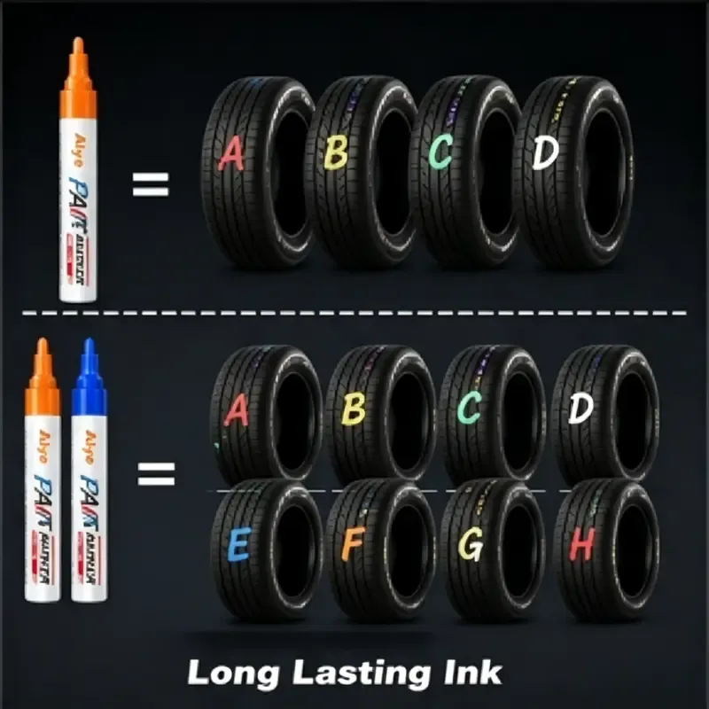 Automotive Tire Paint Markers - 12 Color Oil-Based Permanent Markers, Medium Tip, Quick-Dry, Waterproof for Metal, Wood, Rubber (Car Washing & Maintenance Paint Repair Tools)
