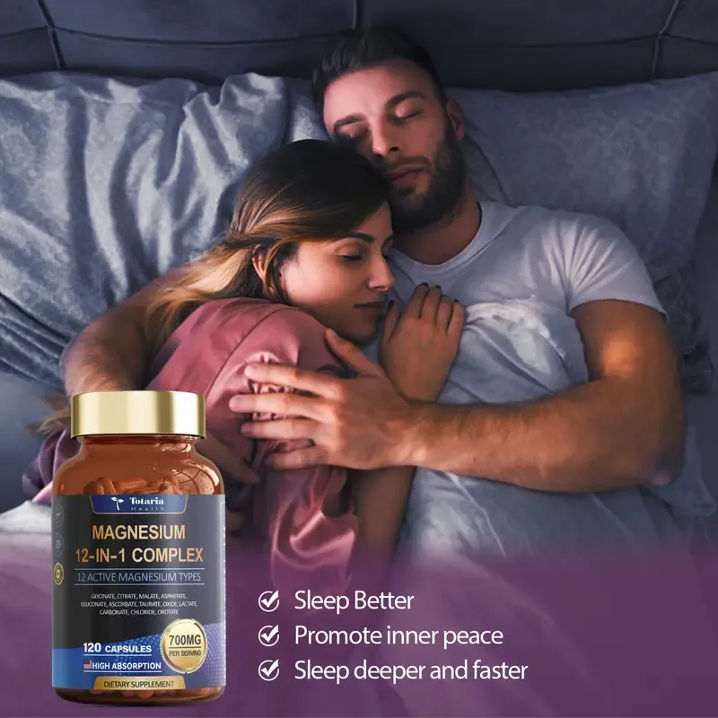 Totaria 12-in-1 Magnesium Complex 700mg - Supplement with Glycinate Citrate Malate Oxide Taurate Aspartate Orotate, Vegan Capsules for Muscle, Heart, and Relaxation Support