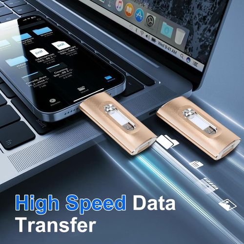 4-in-1 Flash Drive MFi Certified 512GB Portable USB OTG Memory Stick for iPhone iOS(Need app) Android PC with Type-C Adapter High-Speed Data Transfer