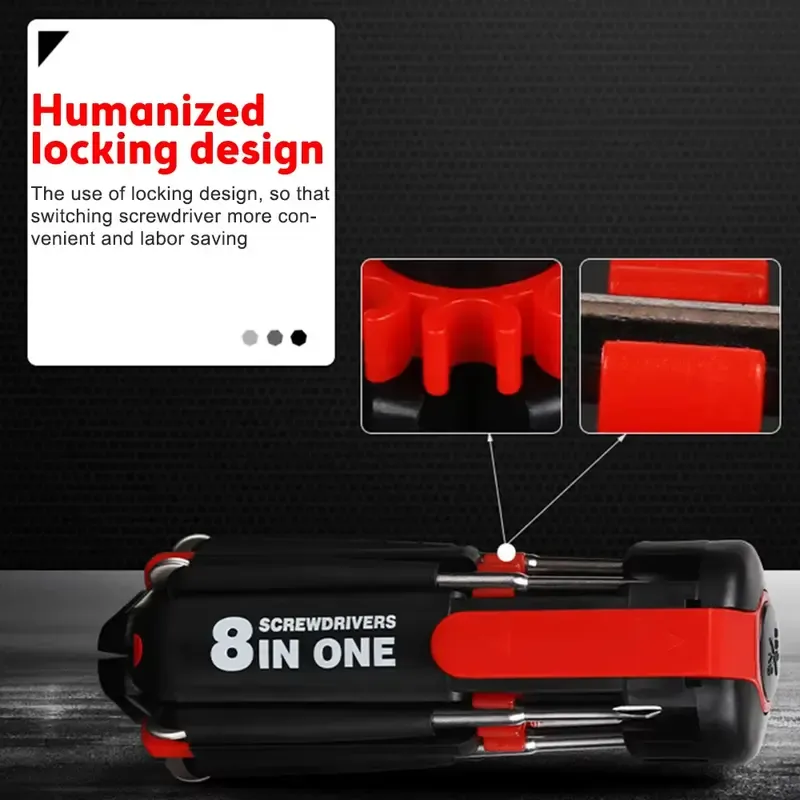 8-in-1 Multi-Tool Kit - Worklight, LED Flashlight, 8 Screwdrivers, Compact to Carry Professional Gadget for Home+Car Repairs, Car Adjustments & Kitchen Use, Reliable Hand Tool Set for DIY Enthusiastsv