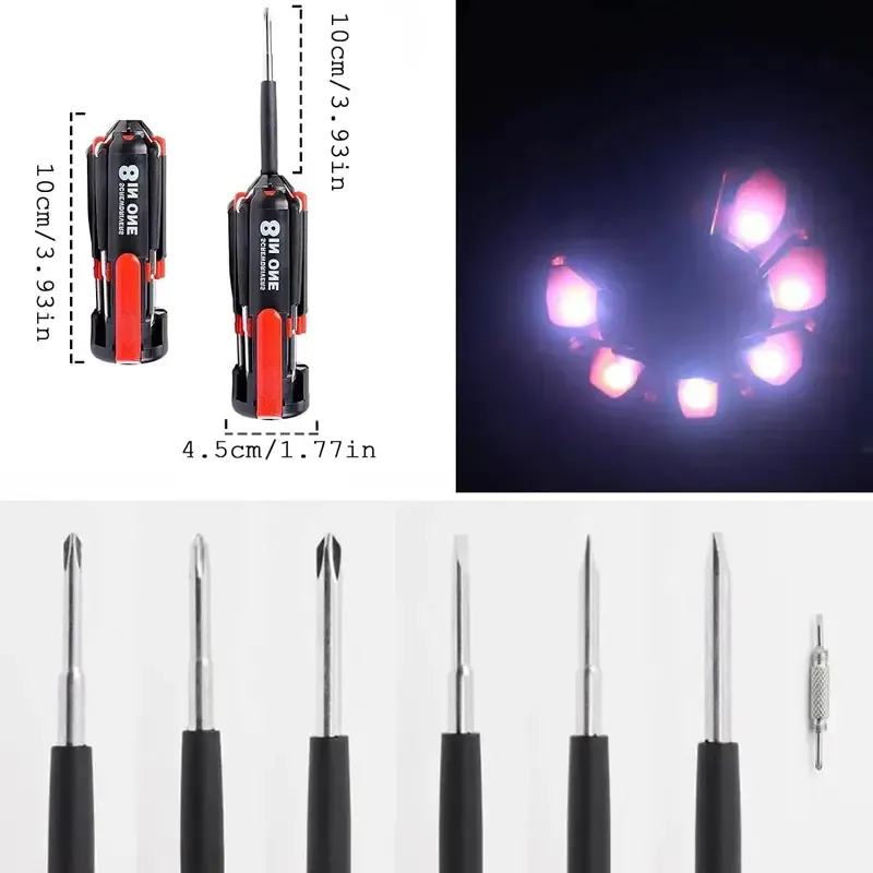 8-in-1 Multi-Tool Kit - Worklight, LED Flashlight, 8 Screwdrivers, Compact to Carry Professional Gadget for Home+Car Repairs, Car Adjustments & Kitchen Use, Reliable Hand Tool Set for DIY Enthusiastsv