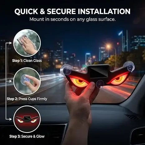 Solar Devil Eyes LED Lights for Car Windshield - Wireless, No-Drill, Animated, Waterproof Automotive Decorative Accessories, Universal Car Accessories, Demon Eye LED Headlights Lighting Assemblies & Components for Trucks SUVs Rear Window