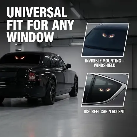 Solar Devil Eyes LED Lights for Car Windshield - Wireless, No-Drill, Animated, Waterproof Automotive Decorative Accessories, Universal Car Accessories, Demon Eye LED Headlights Lighting Assemblies & Components for Trucks SUVs Rear Window
