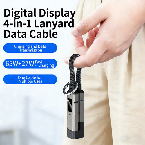 High Quality 0.2m 4 in 1 Braided USB-C Portable Keychain Cable LED Display PD Fast Charging for Mobile Phone Multiple Devices