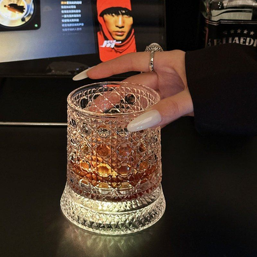 LED Light-Up Multi-color Rotating PC & Glass Modern Wine Cup-Bar KTV Glow Drinkware with Reusable Base (260ml Capacity)