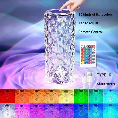 RGB Color-Changing LED Night Light Touch Control Crystal Table Lamp Remote Control Power Battery Rose Light Atmosphere