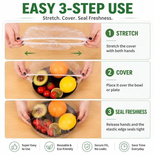 500PCS Disposable Stretch Food Covers for Bowls & Plates, Elastic Bowl Covers, Plastic Wrap Alternative for Leftovers, Fruits, Vegetables & Kitchen Food Storage
