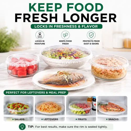 500PCS Disposable Stretch Food Covers for Bowls & Plates, Elastic Bowl Covers, Plastic Wrap Alternative for Leftovers, Fruits, Vegetables & Kitchen Food Storage