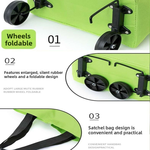 Portable Foldable Backpack-Style Shopping Cart with Oxford Cloth Lightweight Wheeled Design for Household Grocery Use