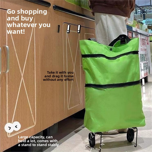 Portable Foldable Backpack-Style Shopping Cart with Oxford Cloth Lightweight Wheeled Design for Household Grocery Use