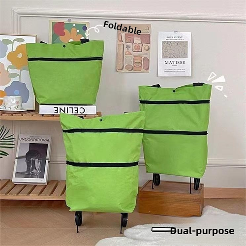 Portable Foldable Backpack-Style Shopping Cart with Oxford Cloth Lightweight Wheeled Design for Household Grocery Use