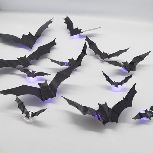 12pcs Halloween 3D Night Light Bat PVC Realistic Stereoscopic Sticker Bat Festival Party Decoration LED Night Light Wall Decor