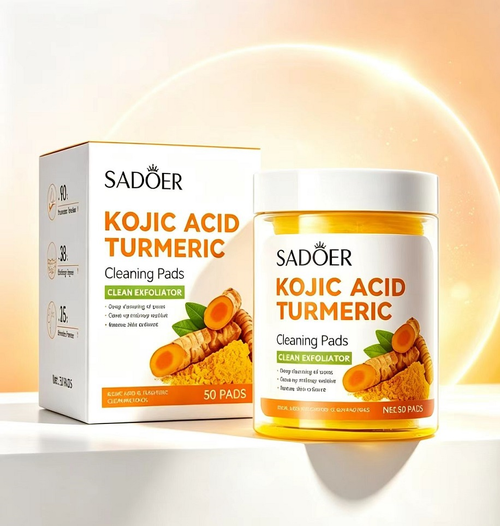 Best Selling SADOER 50 PADS Organic Kojic Acid Turmeric Daily Use Cotton Cleansing Pads Skin Remover Exfoliation Face
