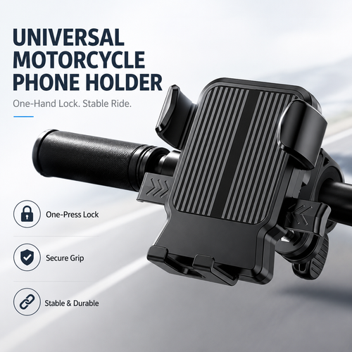 Motorcycle Phone Mount Anti-Shake Bike Holder One-Click Lock Bicycle Scooter Delivery Navigation Bracket Handlebar Stand