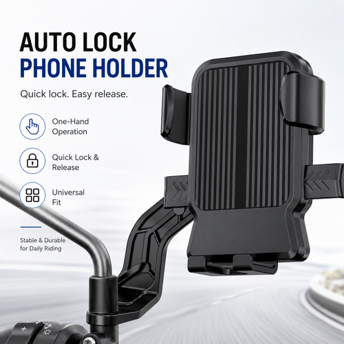 Motorcycle Phone Mount Anti-Shake Bike Holder One-Click Lock Bicycle Scooter Delivery Navigation Bracket Handlebar Stand