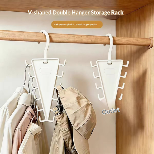 10pcs V-shaped Double-Sided Plastic Clothes Rack Modern Minimalist Design Stackable Multi-Hook Hanger for Scarves Hats & Dorm Storage