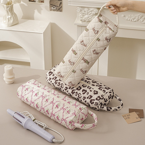 New Foldable Large Capacity Floral Bubble Polyester Hair Dryer & Curling Iron Storage Bag Hair Stylist Travel Rolling case