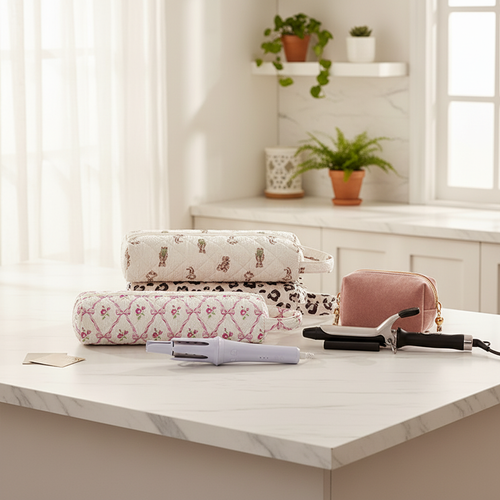 New Foldable Large Capacity Floral Bubble Polyester Hair Dryer & Curling Iron Storage Bag Hair Stylist Travel Rolling case