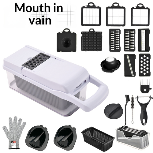 Multifunctional Manual Kitchen Vegetable Cutter Household Potato Shredder 16-Piece Set Restaurant Short-lid Dicer Vegetable Tool