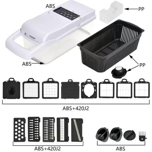 Multifunctional Manual Kitchen Vegetable Cutter Household Potato Shredder 16-Piece Set Restaurant Short-lid Dicer Vegetable Tool