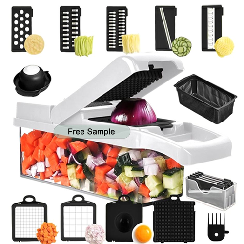 Multifunctional Manual Kitchen Vegetable Cutter Household Potato Shredder 16-Piece Set Restaurant Short-lid Dicer Vegetable Tool