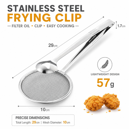 Stainless Steel Frying Oil Strainer Tongs Anti-Scald Food Drain Clip Kitchen Deep Fry Skimmer Spoon for Fried Residue Filter Four Per Set