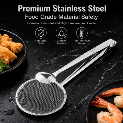 Stainless Steel Frying Oil Strainer Tongs Anti-Scald Food Drain Clip Kitchen Deep Fry Skimmer Spoon for Fried Residue Filter Four Per Set
