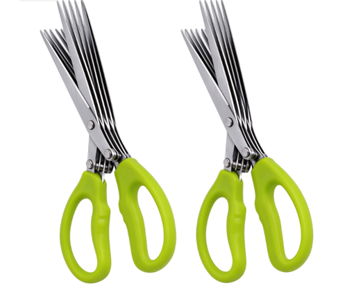 Camp Kitchen Stainless Steel Scissors Set - 2 Count 5-Layer Coriander & Herb Shears, Rust-Proof Multi-Edge Design, Easy-to-Clean Residue Removal Utensils