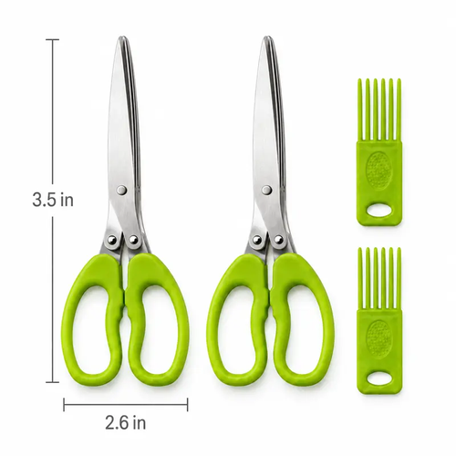 Camp Kitchen Stainless Steel Scissors Set - 2 Count 5-Layer Coriander & Herb Shears, Rust-Proof Multi-Edge Design, Easy-to-Clean Residue Removal Utensils