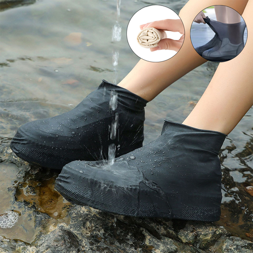 Black Latex Rain Boot Overshoes for Outdoor Use Latex Waterproof Shoe Covers Rainy Day Non-slip Reusable Foot Cover Four  Pairs  Per Set