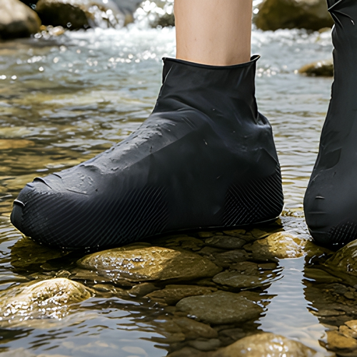Black Latex Rain Boot Overshoes for Outdoor Use Latex Waterproof Shoe Covers Rainy Day Non-slip Reusable Foot Cover Four  Pairs  Per Set