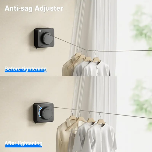 Wall-Mounted Stainless Steel Heavy-Duty Clothes Drying Rack - Adjustable Retractable Washing Line, Space-Saving Non-Sag Rope, 4.8M 15-20 kg Load Bearing Capacity, Included Aluminium Box for Bathroom, Balcony Home Supplies Laundry Tools & Accessories
