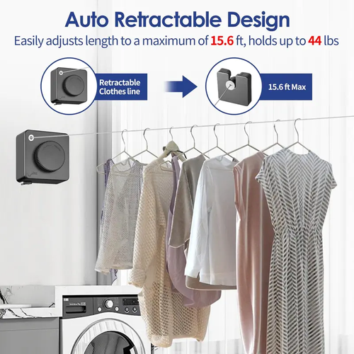 Wall-Mounted Stainless Steel Heavy-Duty Clothes Drying Rack - Adjustable Retractable Washing Line, Space-Saving Non-Sag Rope, 4.8M 15-20 kg Load Bearing Capacity, Included Aluminium Box for Bathroom, Balcony Home Supplies Laundry Tools & Accessories